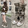 Sweet and Cool Trend Graffiti Design Sense Old High-top Canvas Shoes Women's 2025 New Medium Tube Stacking Boots Autumn Shoes