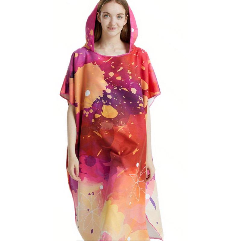 Colorful Quick-Dry Hooded Towel Cape for Beach, Bath, and Pool
