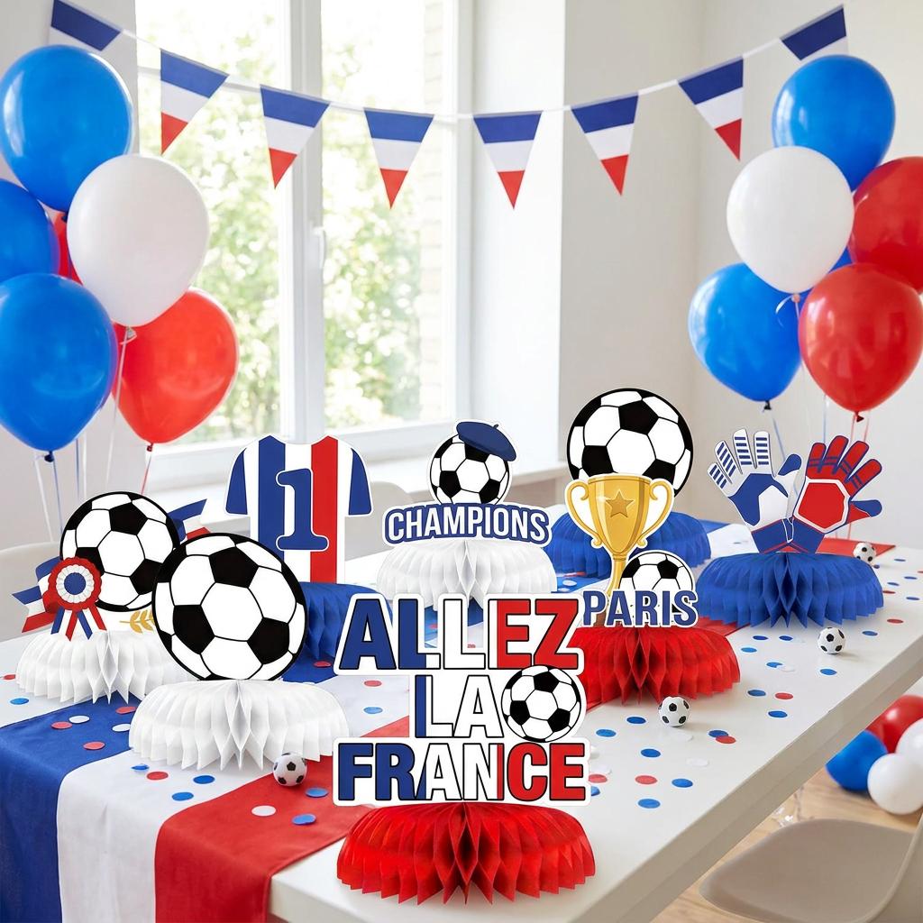 2026 France Football Events Honeycomb Centerpiece Red Blue Soccer Birthday Party Supplies Table Decorations For Kids Boys Fans