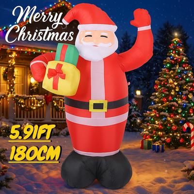 Надувная игрушка Санта-Клаус 5,91 фута с LED-подсветкой, рождественское украшение для двора, лужайки, вечеринки, рождественский домашний декор, праздничный подарок