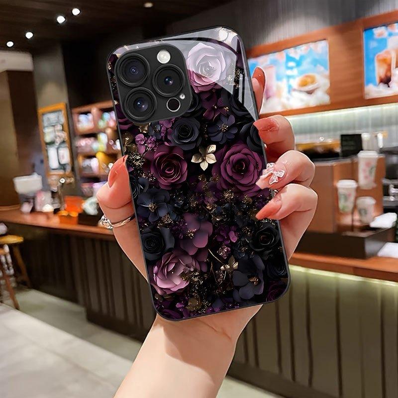 Закаленное стекло с принтом Темная Роза Чехол для телефона iPhone 17 16 15 14 13 12 11 Pro Max 17 Air 7 8 Plus XR XS X