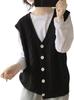 J.STORE Women's Cable Knit Vest, Casual, Outing, Loose Fit, Elegant, Spring/Autumn, School, V-Neck, Black, 5S-J03-BKM