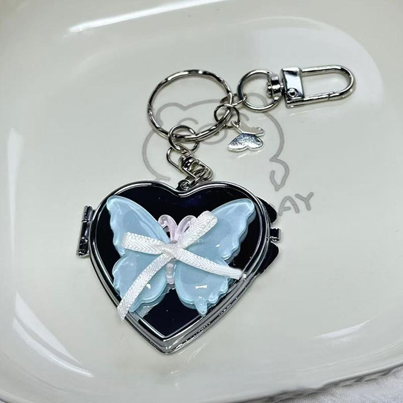 Милая бабочка в форме сердца складное зеркало брелок Y2K модный металлический брелок автомобильный держатель для ключей сумка подвеска украшение для девушки подарок