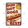 Tin Sign FastFood Pizza Hot Dog Hamburgers Ice Cream Fries Pop Corn Metal Vintage Plaque Metal Retro Plate Kitchen Wall Decor