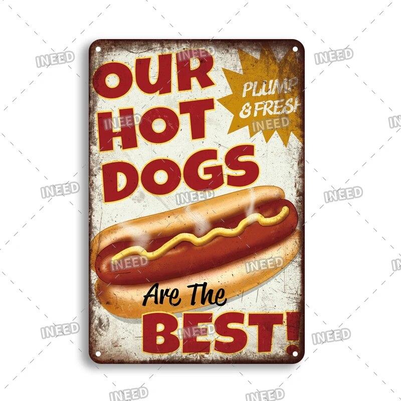 Tin Sign FastFood Pizza Hot Dog Hamburgers Ice Cream Fries Pop Corn Metal Vintage Plaque Metal Retro Plate Kitchen Wall Decor