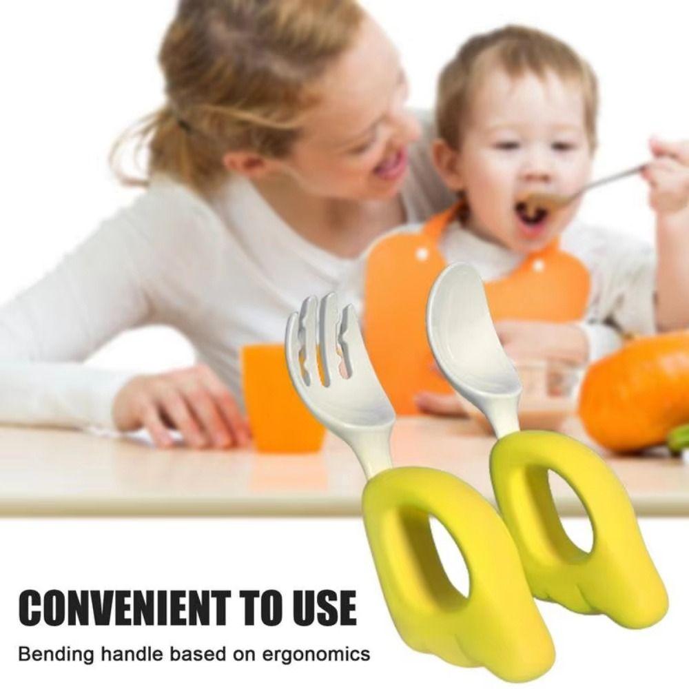 Dishwasher Safe Children Safe Forks Self Feeding Baby Feeding Cutlery Set Learn To Eat