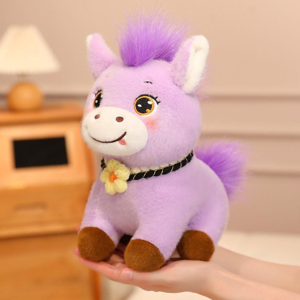 Soft Horse Animal Stuffed Toy With Flower Horse Plush Doll Pentant Festive Decor