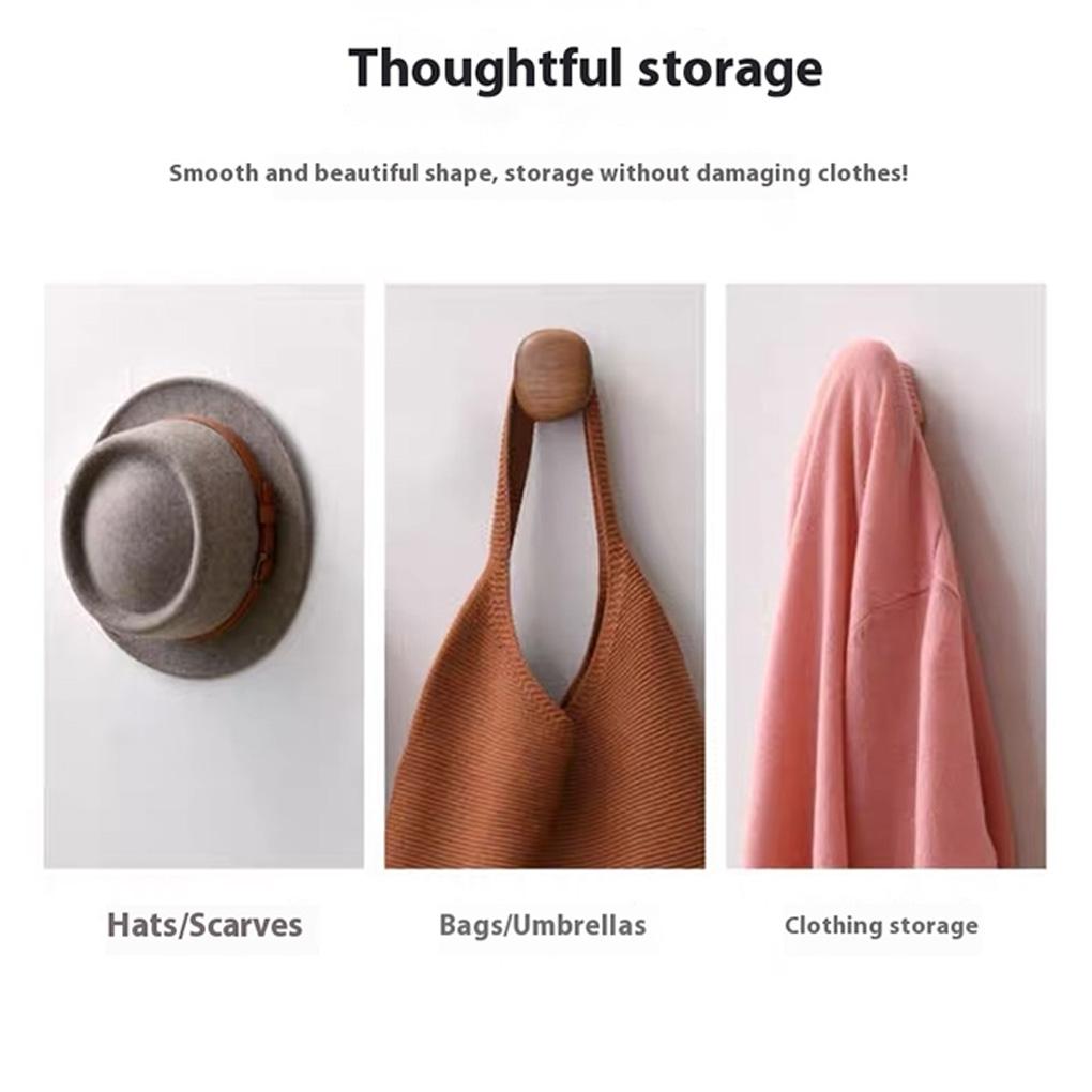 4 PCS Solid Wood Handle Clothes Hook Coat Hook Wall-mounted Hook Punch-free Door Clothes Hanger Pebble Shape Cabinet Door