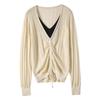 Spring and Autumn Women's Hollow V-neck Knit Sweater Loose Thin Sweater