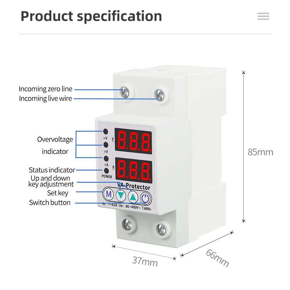 Adjustable Dual Flash 220V Short Circuit Protector 40A 63A 63A Magnetic Voltage and Under Voltage Protective Device Protector