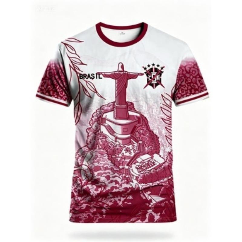 Brazil Style Jesus Statue Pattern Short-sleeve T-shirt Casual Round Neck Unisex Daily Fashion Summer Top