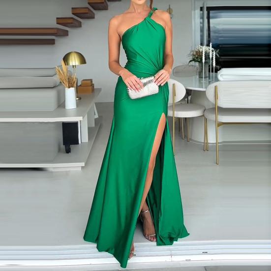 Женское вечернее платье с косым вырезом и открытыми плечами, с разрезом по низу, облегающее платье без рукавов, с вырезом, макси-платье для выпускного вечера, пляжное платье для отпуска