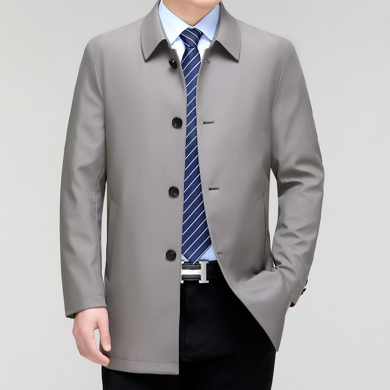 Новая мужская ветровка средней длины с лацканами из шелка тутового шелкопряда для среднего и пожилого возраста, повседневная куртка высокого класса для государственных служащих на весну и осень