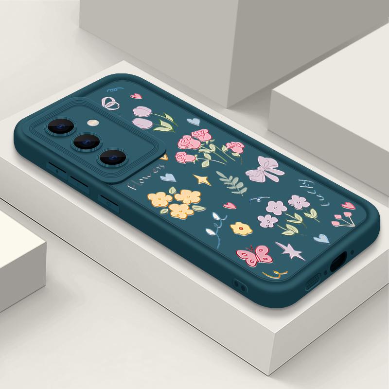 Cartoon Floral Print TPU Shockproof Matte Case For Samsung S25 Ultra S24 FE S23 Plus A56 A36 A16 A15 A55 A06 Soft Silicone Lens Protection Phone Cover
