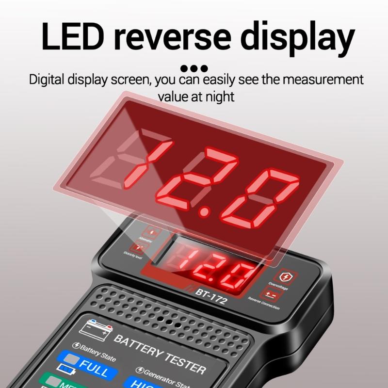 Автомобильный тестер-анализатор аккумуляторов BT172 Точный инструмент для измерения напряжения и тока для автовладельцев, технического обслуживания, диагностики