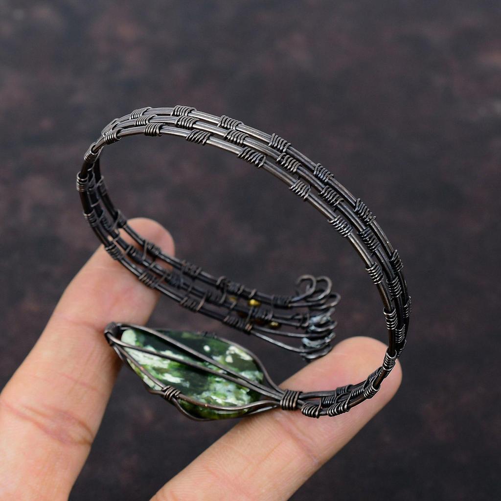 Браслет из австралийского хрома и халцедона с драгоценными камнями, регулируемый браслет-манжета, обмотанный медной проволокой, браслет ручной работы, медные ювелирные изделия, подарок для него