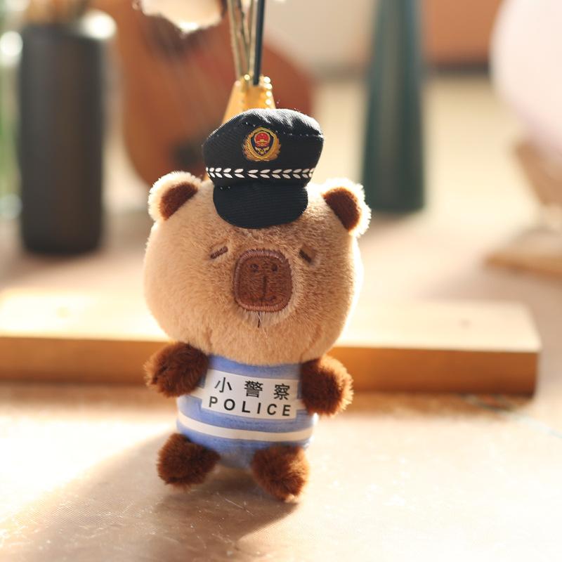 Cute Cute Police Officer Kapibala Pendant Plush Toy Dolls Traffic Police Fire Pobble Bag Hanging Decoration Keychain