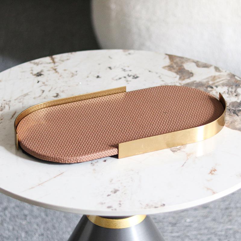 Легкий роскошный кожаный поднос для ароматерапии, овальный, в стиле Ins, для гостиной, спальни, поднос для хранения украшений из плетеной кожи