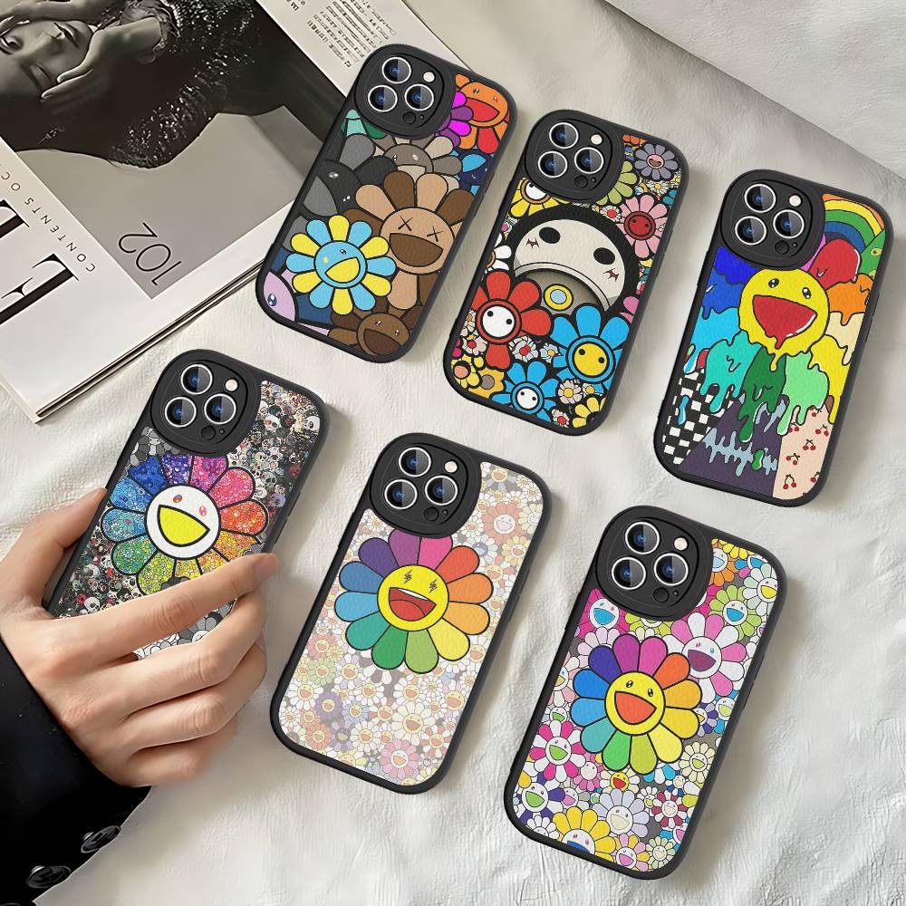 Силиконовый чехол для телефона T-Takashi Flower M-Murakami для iPhone 16 15 14 13 12 11 Pro Max Mini Кожаный Мягкий Чехол