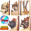New Flat Animal Handcraft Wall Hanging Sculpture Wooden Raccoon Bear Deer Wolf Fox Hand Painted Decoration for Home Living Room