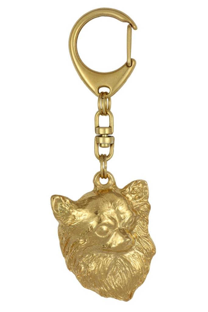Chihuahua Long-haired - Gilded Key Ring with Dog In Gift Box, Handbag Decoration, Luxury Accessory by Art-Dog Brand