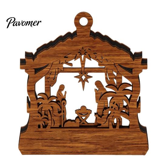 Holiday Atmosphere Hanging Crafts 3D Wooden Light Up Christmas Ornament, Layered House Tree Snowman Exquisite Gift Ornaments Nativity Scene Decoration