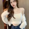 Set Sweater Autumn Versatile Design Knitted Cardigan Women Soft Glutinous Sweet and Spicy Inner Strap Tank Set Sweater Female
