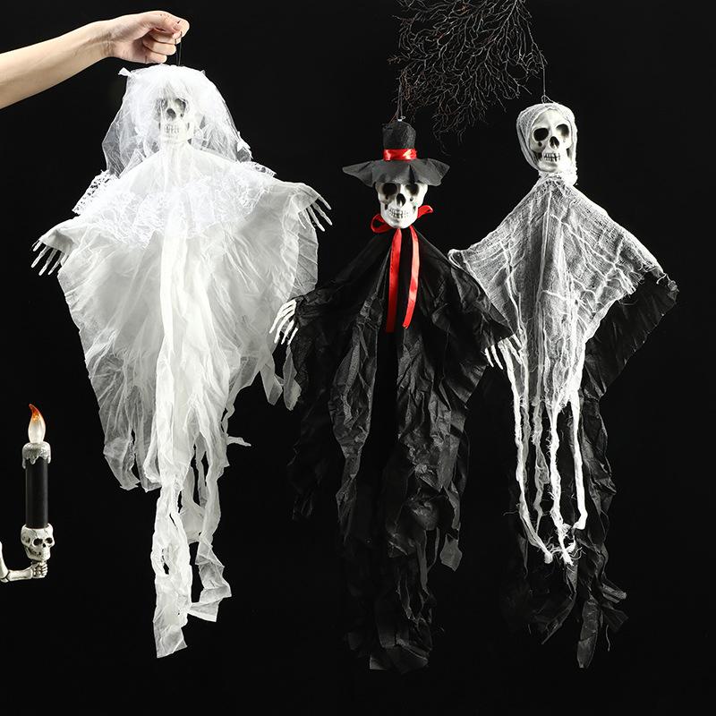 Spooky Hanging Ghost Decoration for Halloween, Bar KTV Horror Props, Skeleton Veil for Haunted House Door, Creepy Party Hanging Ornaments