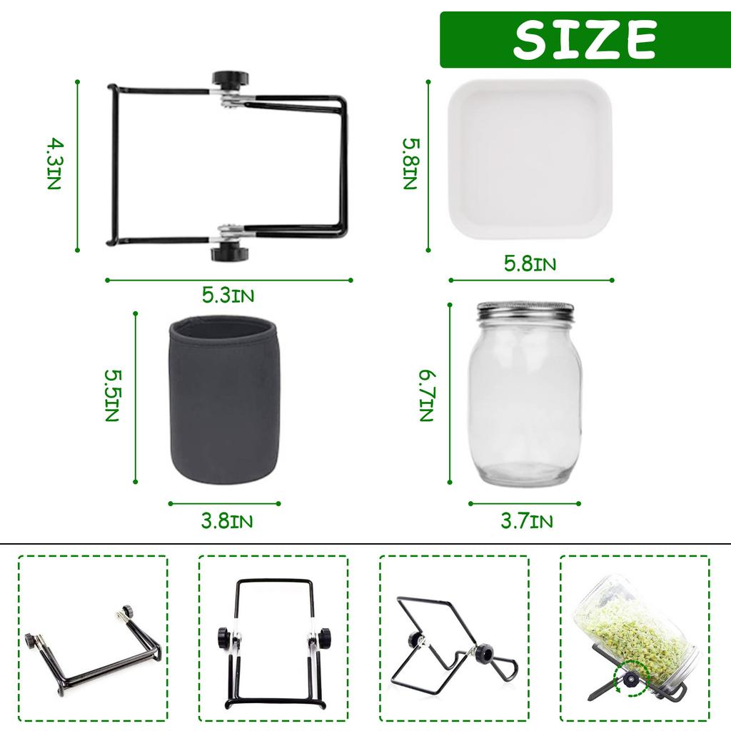 Seed Sprouting Jar Kit with 2 Wide Mouth Mason Jars Durable Bean Sprouts Growing Kit with Stainless Steel Screen Sprout Lids