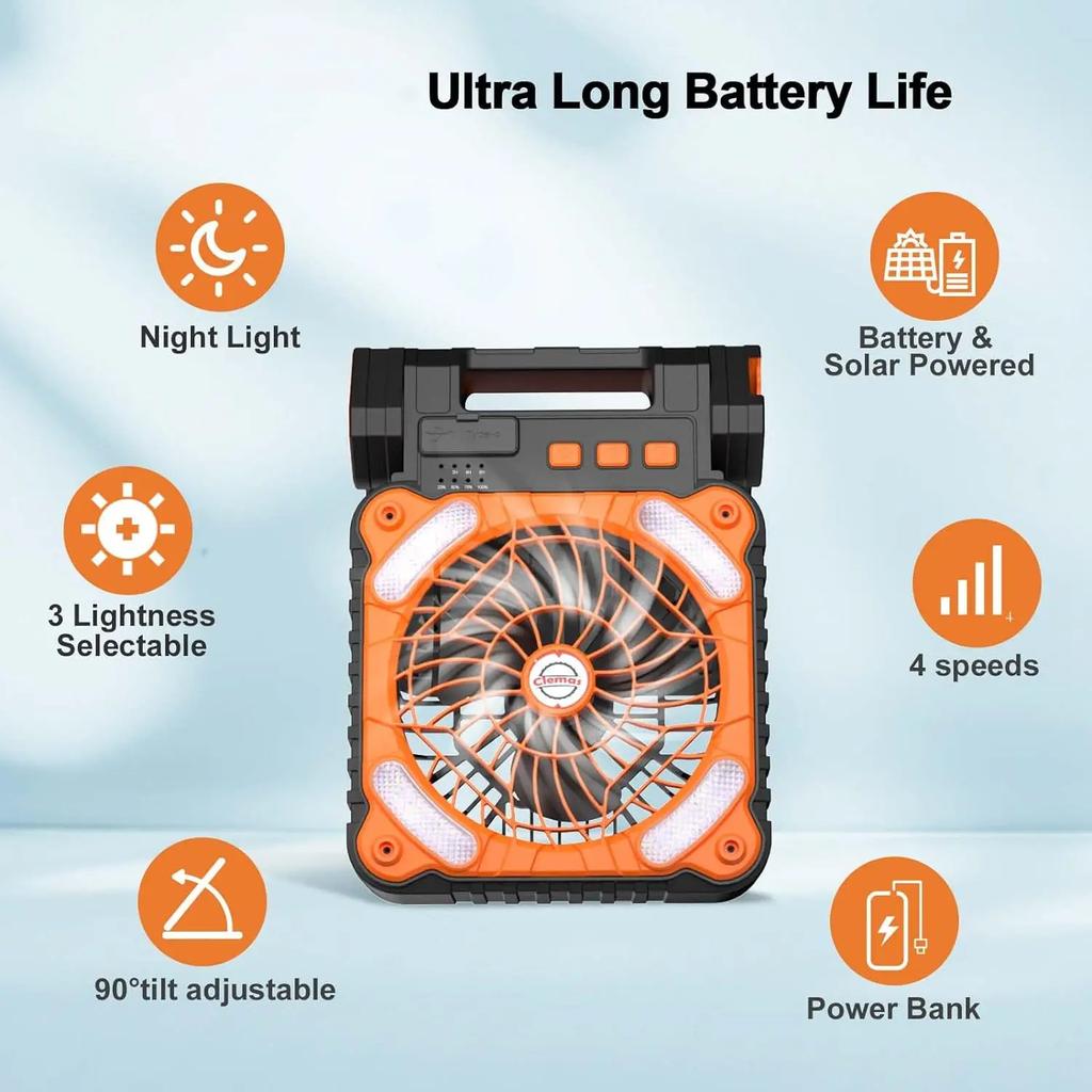 Portable Solar Fans with LED Lantern Rechargeable Powered Camping Folding Fan USB