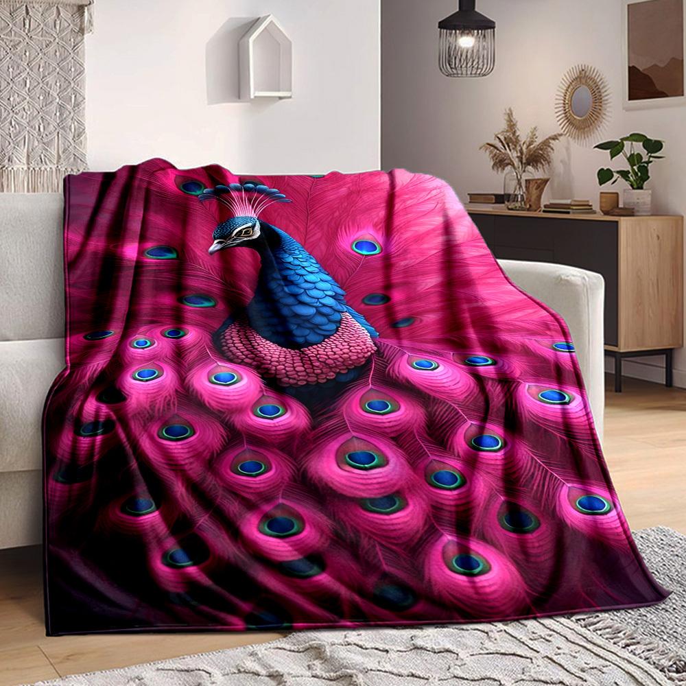 1pc Peacock Feather Print Blanket Lightweight Blanket Throw Blanket For Sofa, Bed, Travel, Camping, Livingroom, Office yy251010044