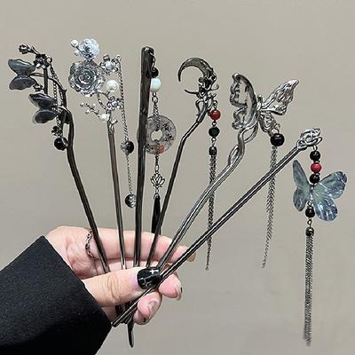 Китайский стиль заколка для волос кисточка шпильки винтажная бабочка цветок темперамент элегантный цветок для волос кисточка китайские аксессуары ханьфу