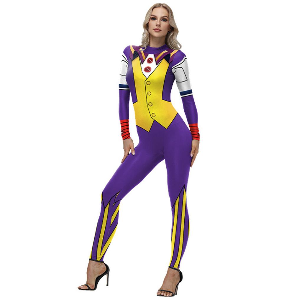 Adult Circus Performer Jumpsuit Full Body Costume One Piece Long Sleeve Bodysuit Stage Outfit for Halloween Party Role Play