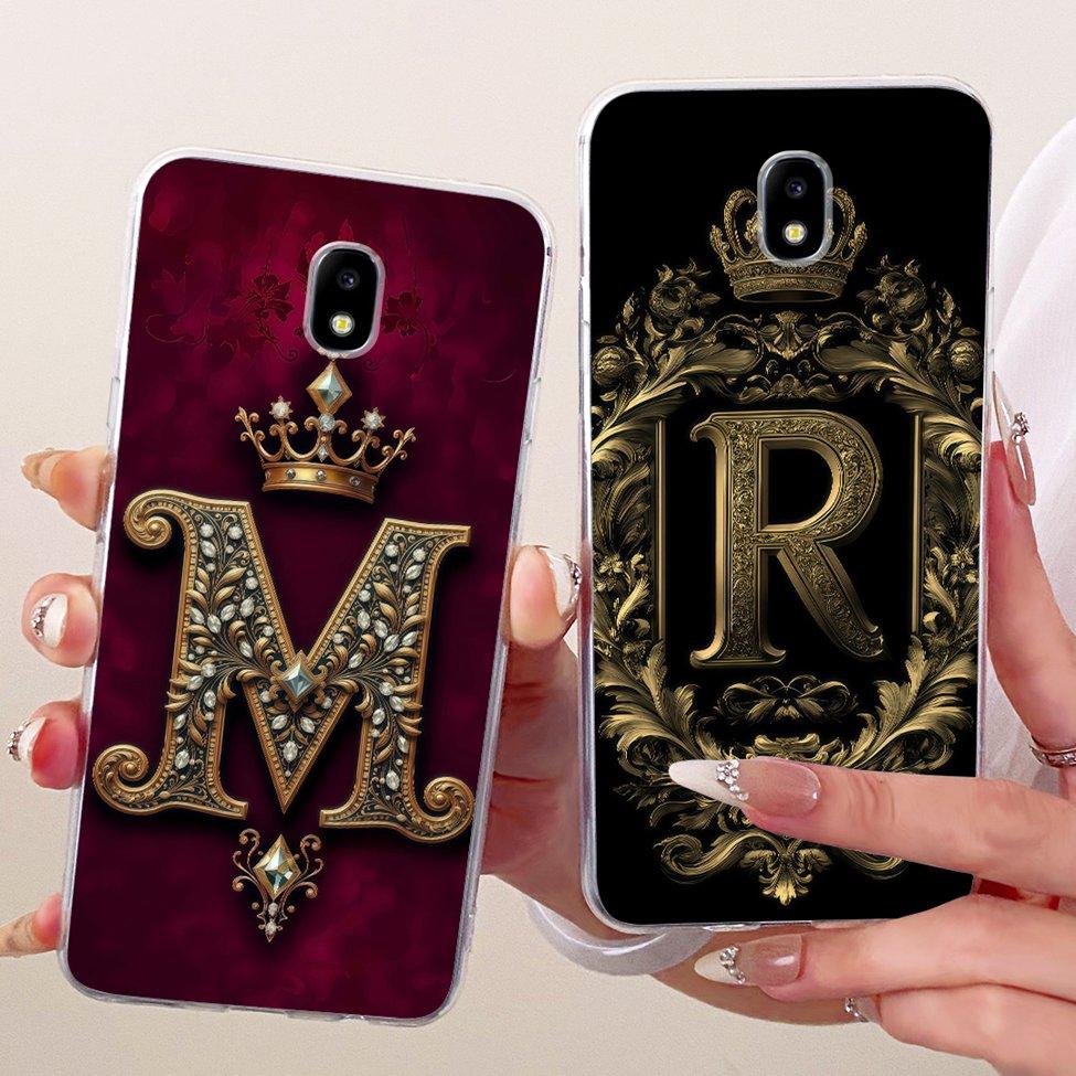 Clear Casing For Samsung J5 2017 SM-J530F Cover For Samsung Galaxy J5 Pro 2017 Case Luxury Crown A-Z Letters 2D Flat Pattern