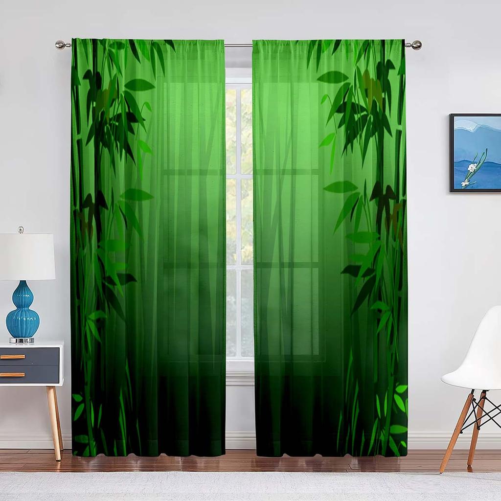 Green Bamboo Forest Exotic Jungle Sheer Voiles Curtain for Living Room Bedroom Drape Kitchen Window Tulle Curtains Home Decor