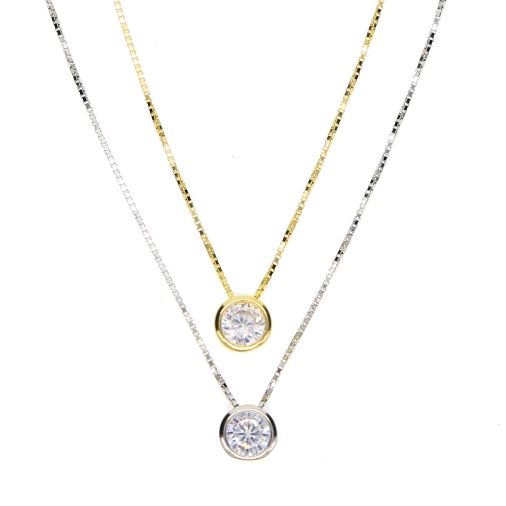 Изящная цепочка-коробка с одним камнем-солитером из фианита и серебра 925 пробы, оправа 5 мм, ожерелье с одним камнем из фианита 925 пробы