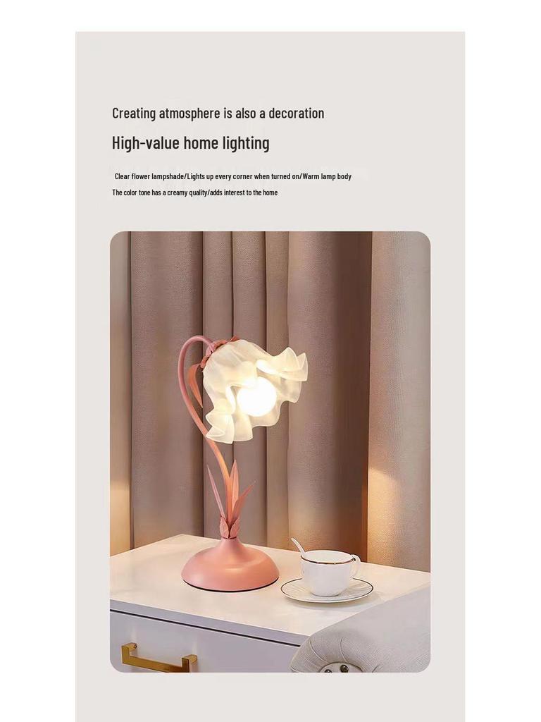 Ins Style Floral Bedroom Bedside Lamp for Teens - Eye-Caring Night Light & Study Desk Lamp