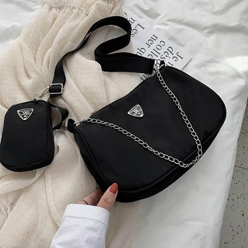 Винтажные нейлоновые сумки-бродяги на плечо для женщин, сумка через плечо с кошельком, повседневная сумка для подмышек большой вместимости, клатч