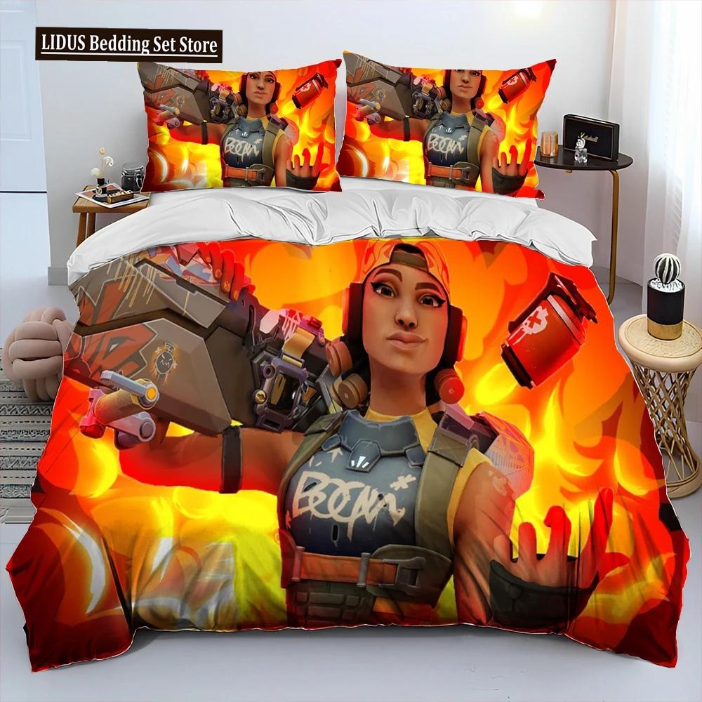 3D VALORANT Gamer Cartoon Comforter Постельное белье, пододеяльник, комплект постельного белья, пододеяльник, наволочка, комплект постельного белья размера «king-size» для мальчиков
