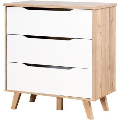 Комод VANKKA 3 ящика - Декор дуб и белый - Скандинавский - Ш 80 x Г42 x В86,3 см