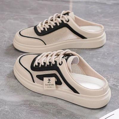 Дышащие полуоткрытые маленькие белые женские туфли на плоской подошве для улицы, летняя повседневная обувь, сетчатые, для беременных, с закрытым носком, женские туфли