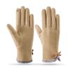 Woman's Winter Warm Suede Leather Touch Screen Driving Gloves Man's Cold Plus Velvet Thick Fingerless Flip Cycling Mittens