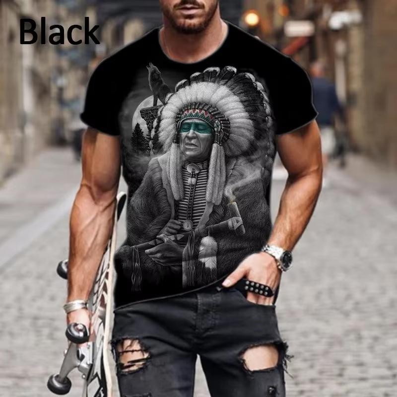 Футболка с принтом Indian Chieftain 3D, мужская, с короткими рукавами