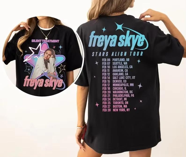 Freya Skye 2026 Stars Align Tour T-shirt, High Quality Breathable Y2K Style Casual Top Women And Men T-shirt