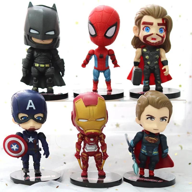 6pcs/set Marvel Avengers Black Panther Thanos Ironman Spiderman Captain American Hulk Figure Model Toys Birthday Gift