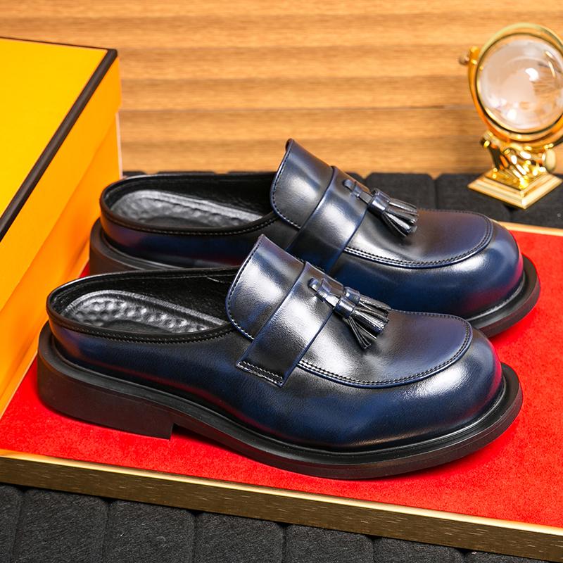 Fashion Luxury Designer Leather Tassel Mules Half Shoes Slippers Mens Lazy For Men Slides Casual Shoes Sandals Loafers