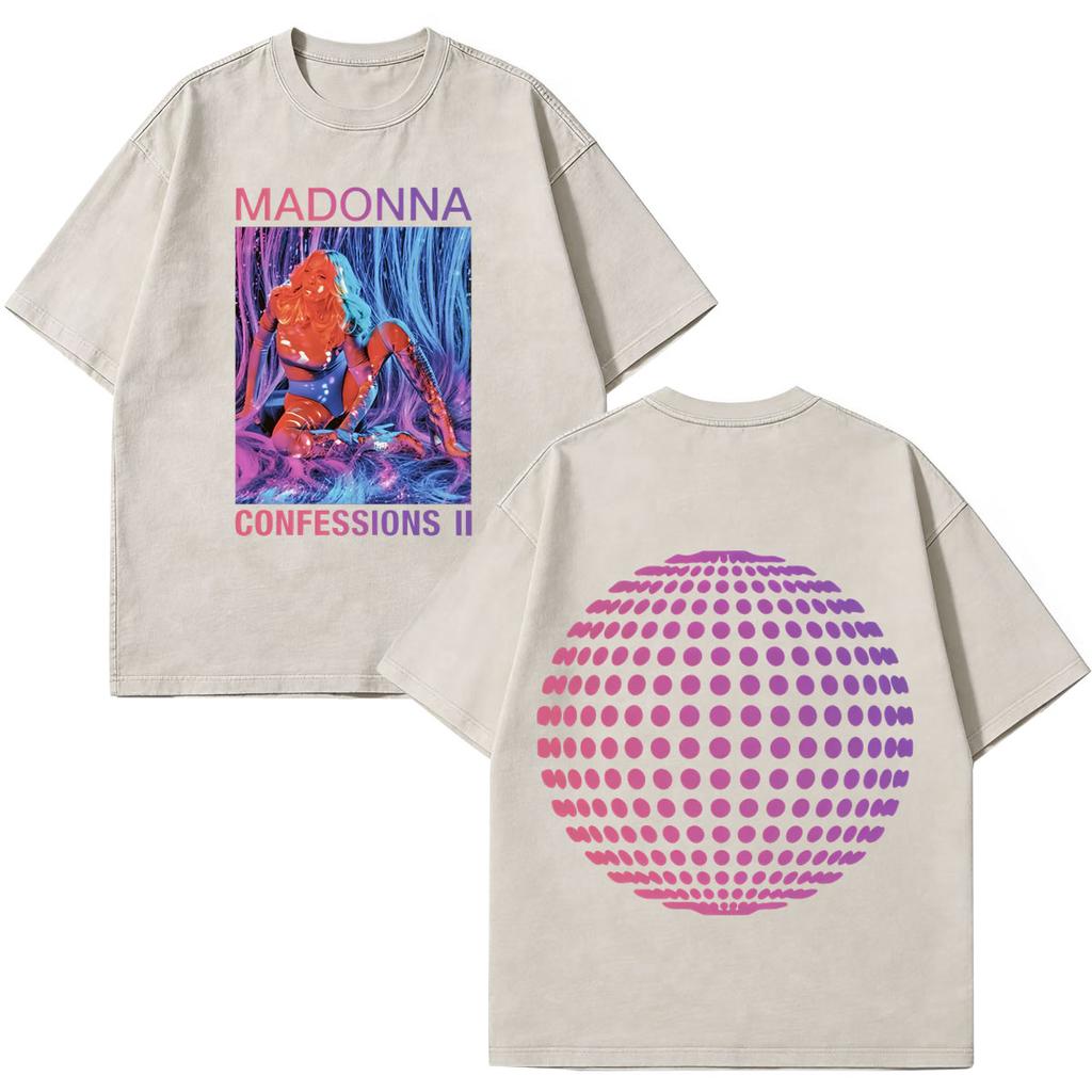Madonna Confessions Ii Album Tour 2026 Print Vintage Washed Tshirt Men Women Loose Casual Cotton Oversized Tshirt Streetwear