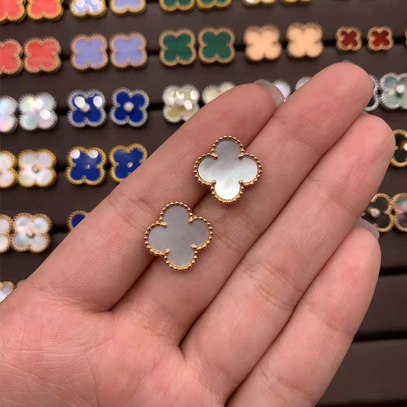 Серьги Four Leaf Grass, легкие роскошные белые рябчики с красным агатом и малахитом, женские серьги-гвоздики