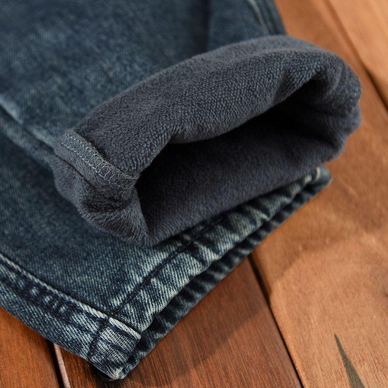 Tw Autumn and Winter Fleece-Lined Thickened Jeans for Men, Hong Kong Style Trendy Brand Workwear, Loose Nine-Point Length Pants, Warm