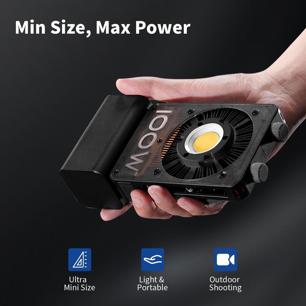 Flagship ZHIYUN CINEPEER CX100 100W COB LED Video Lightweight and 4500mAh Color Black [Official Store] Light, Quiet, Built-in Battery, PD/DC Powered,